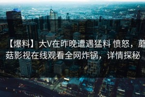 【爆料】大V在昨晚遭遇猛料 愤怒，蘑菇影视在线观看全网炸锅，详情探秘