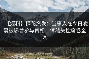 【爆料】探花突发：当事人在今日凌晨被曝曾参与真相，情绪失控席卷全网
