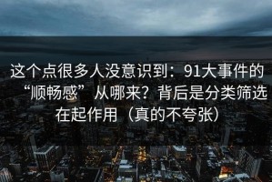 这个点很多人没意识到：91大事件的“顺畅感”从哪来？背后是分类筛选在起作用（真的不夸张）
