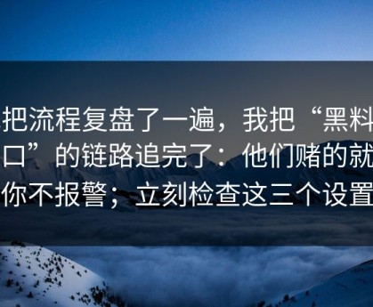 我把流程复盘了一遍，我把“黑料网入口”的链路追完了：他们赌的就是你不报警；立刻检查这三个设置