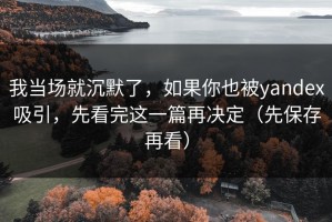 我当场就沉默了，如果你也被yandex吸引，先看完这一篇再决定（先保存再看）